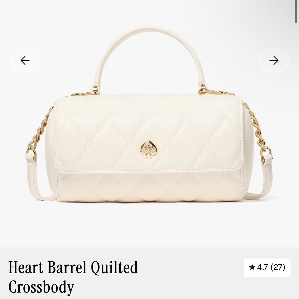 KK175 Kate Spade Heart Barrel Quilted Crossbody Blanco